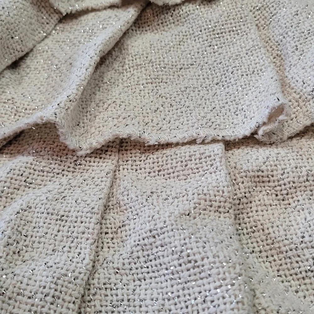 VHC‎ Christmas Tree Skirt Cream Silver Ruffled Burlap Metallic Tiered